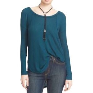 Free People Ventura Dippy Green Thermal Waffle Knit Tunic Top